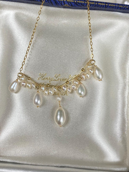 Dainty Freshwater Pearl Drop Necklace Gold Wire Wrapped
