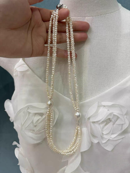 Triple Strand Baroque Pearl Statement Necklace