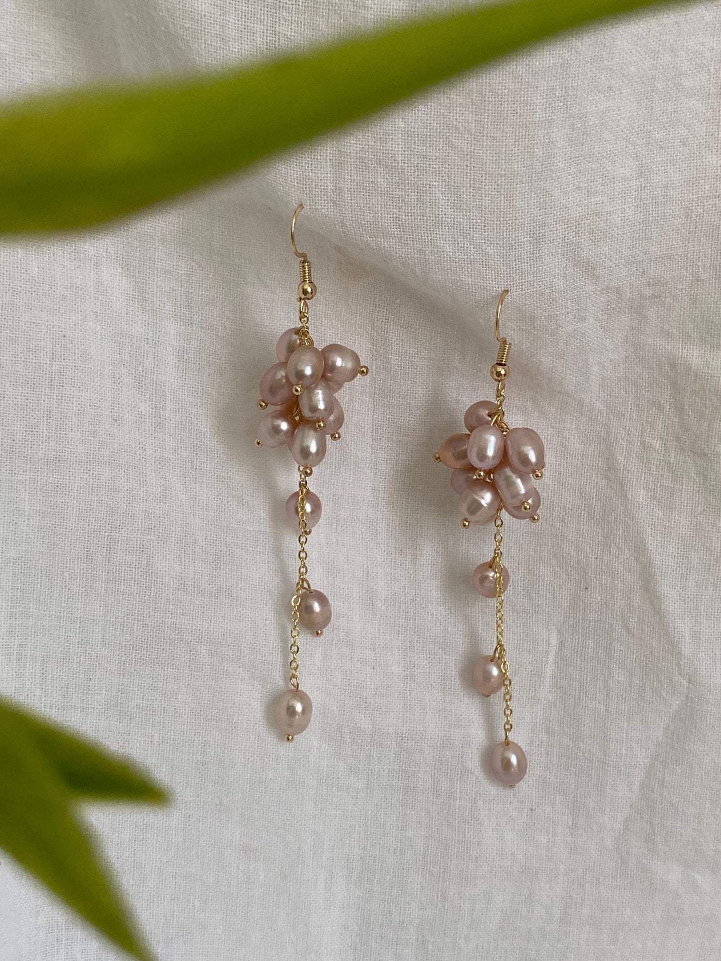 Pink Pearl Cluster Drop Earrings