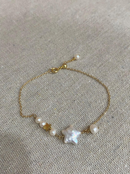 Star Pearl Gold Chain Bracelet