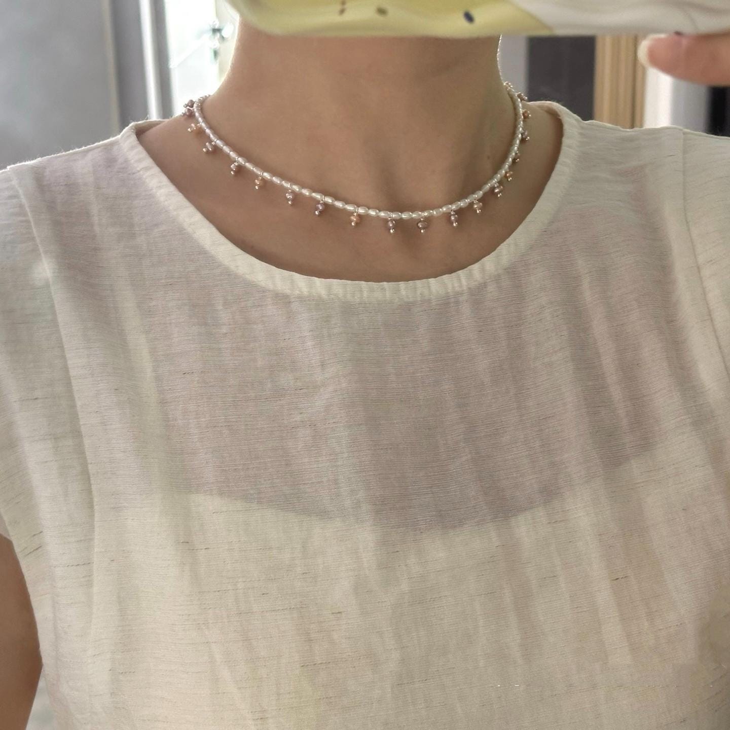 Pink & White Pearl Drop Choker