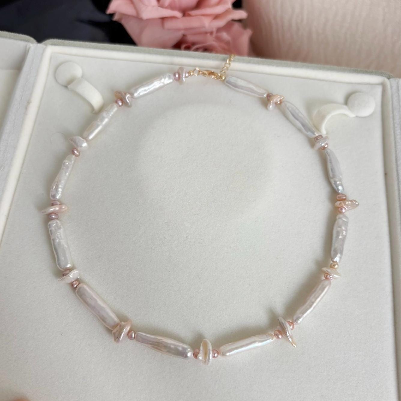 White Stick Pearl Choker Necklace