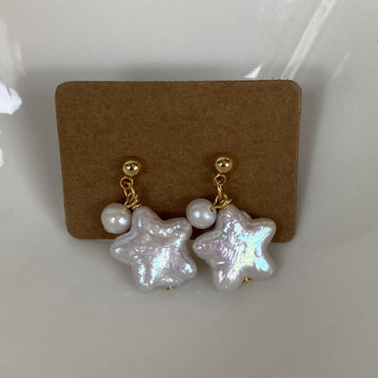 Baroque Star Pearl Earrings – Freshwater Pearl Drop Earrings – Gold Plated Handmade Jewelry – Unique Gift for Her