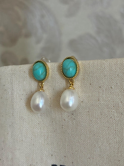 Turquoise & Pearl Drop Earrings