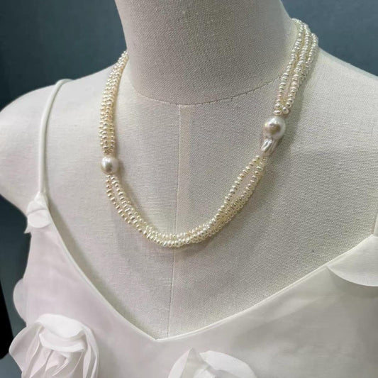 Triple Strand Baroque Pearl Statement Necklace