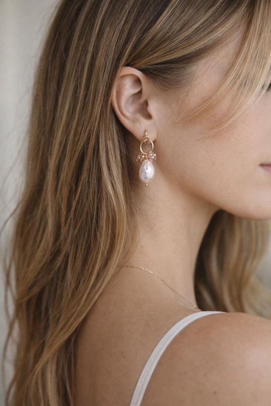 Baroque Pearl Drop Earrings with Gold Hoop