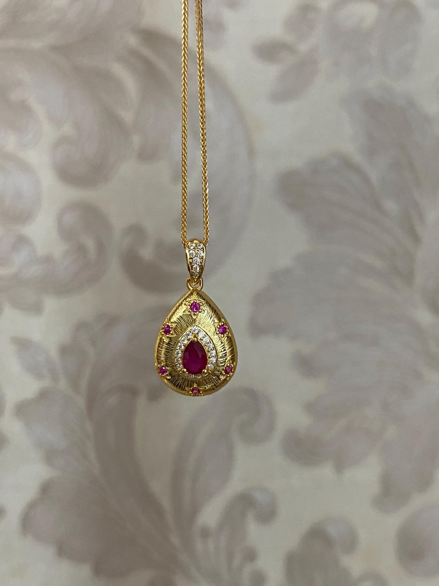 Vintage Ruby Teardrop Pendant Necklace
