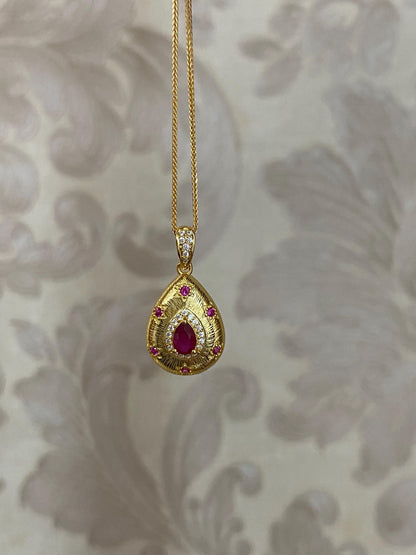 Vintage Ruby Teardrop Pendant Necklace