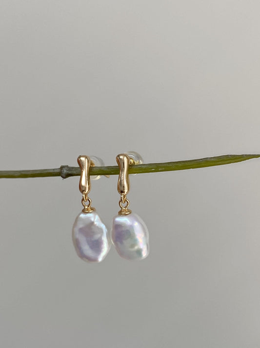 Baroque Pearl Gold Stud Earrings