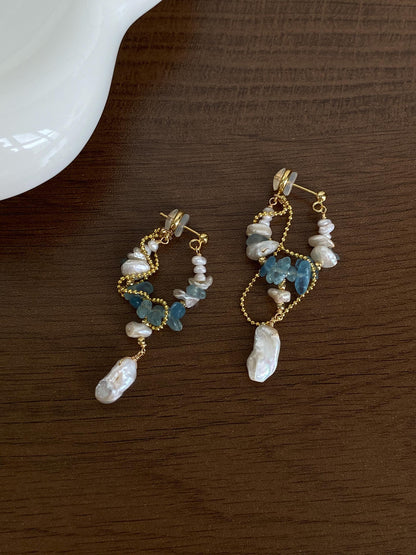 Baroque Pearl & Aquamarine Earrings