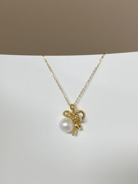 Sterling Silver Pearl Bow Necklace
