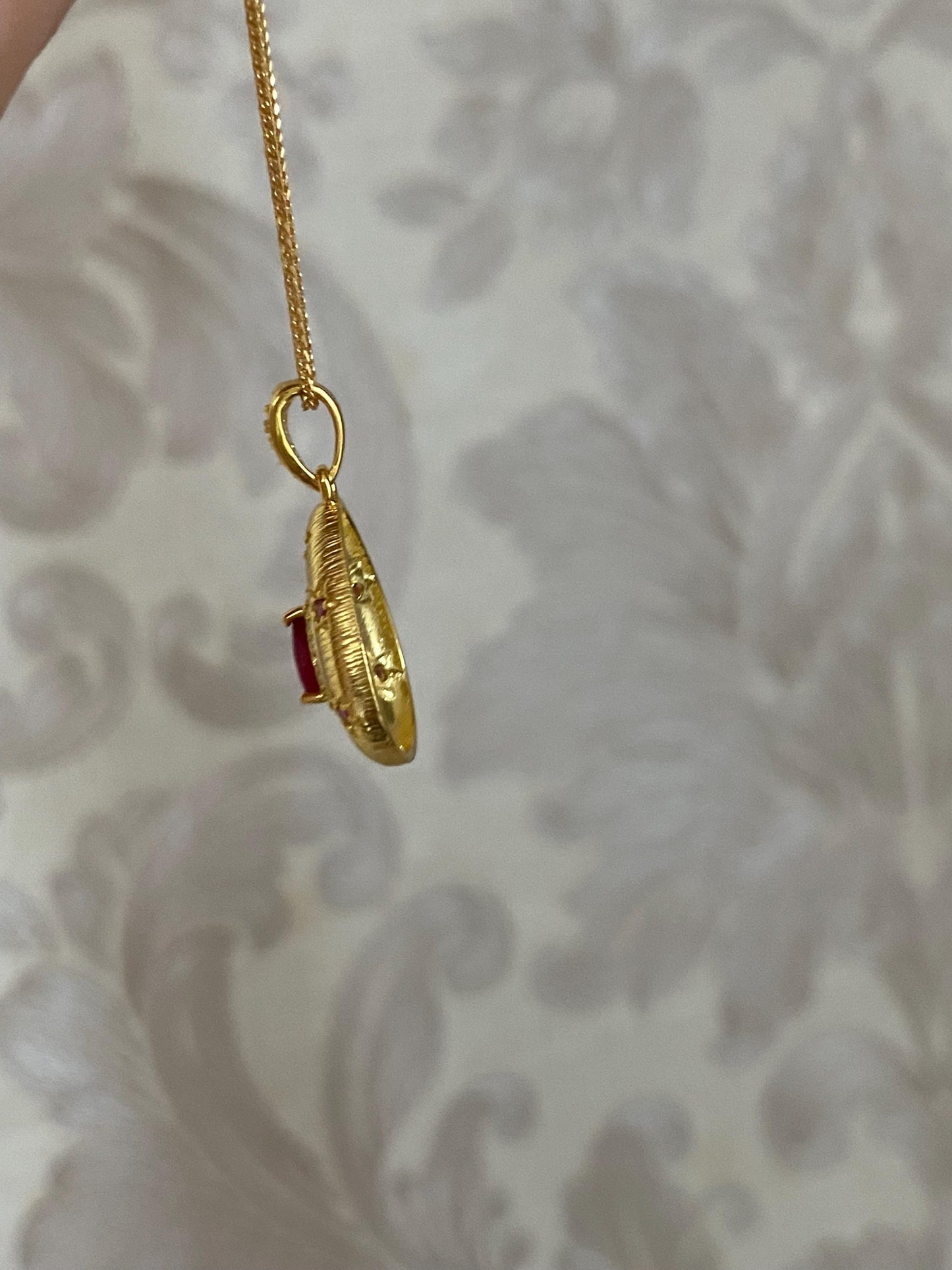 Vintage Ruby Teardrop Pendant Necklace