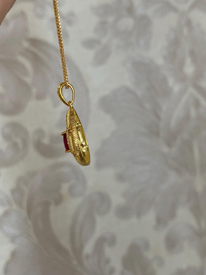 Vintage Ruby Teardrop Pendant Necklace