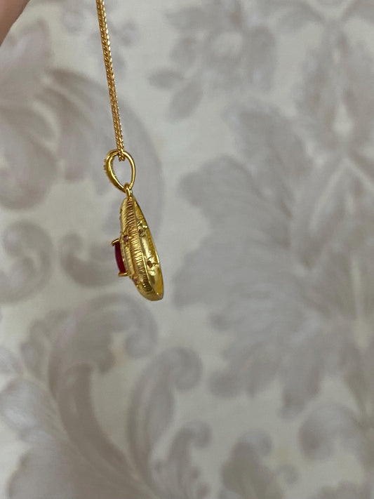 Vintage Ruby Teardrop Pendant Necklace
