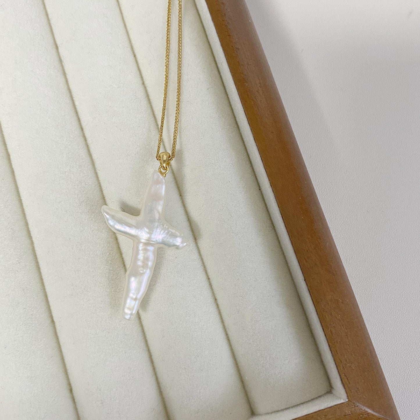 Natural Baroque Pearl Cross Pendant Necklace