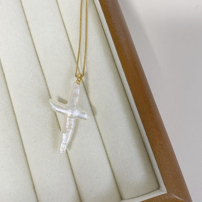 Natural Baroque Pearl Cross Pendant Necklace