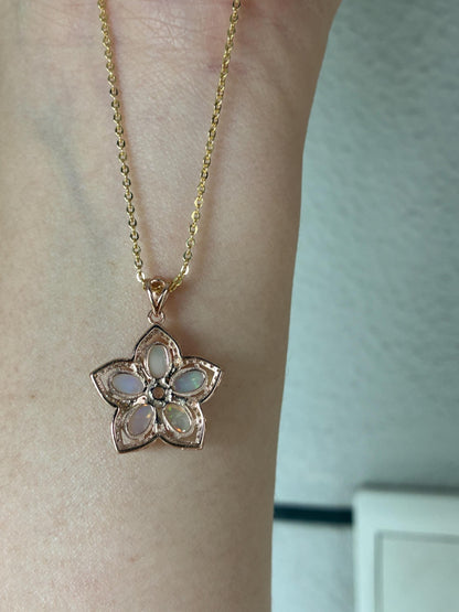 Opal Flower Pendant Necklace