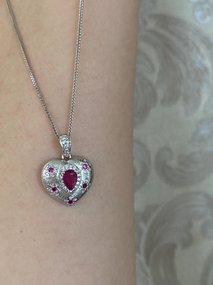 Ruby Heart Pendant Necklace - Gold Plated or Sterling Silver