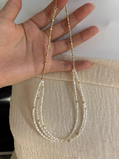 Triple-Strand Rice Pearl Necklace