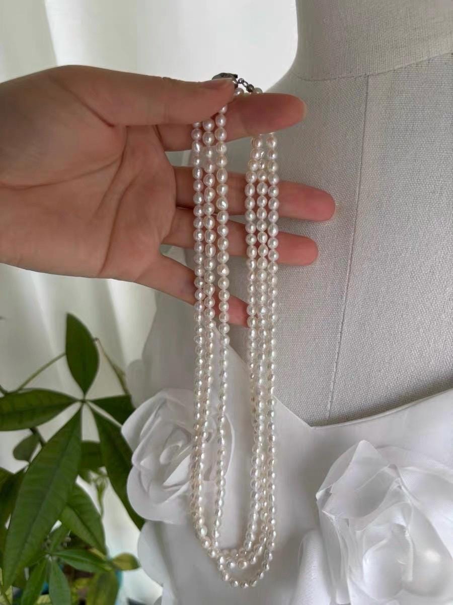 Long Rice Pearl Layering Necklace 130cm