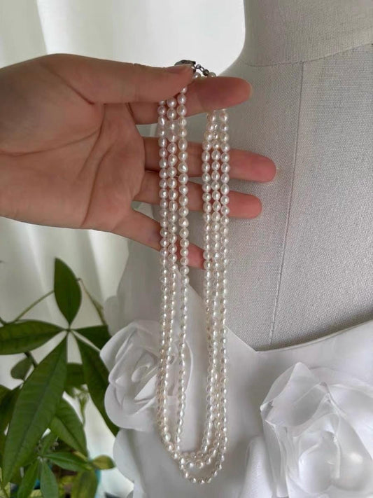 Long Rice Pearl Layering Necklace 130cm