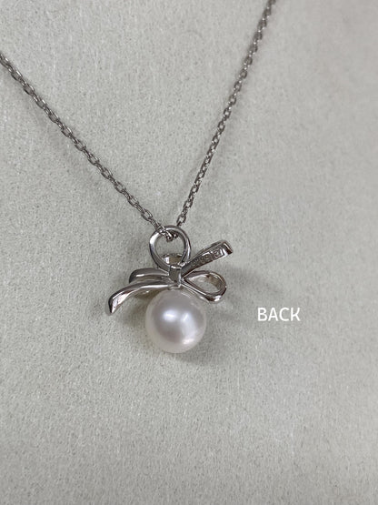 Bow Pearl Pendant Necklace in Sterling Silver
