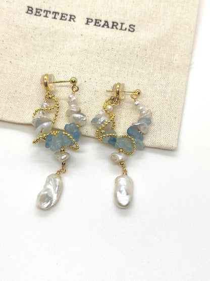 Baroque Pearl & Aquamarine Earrings