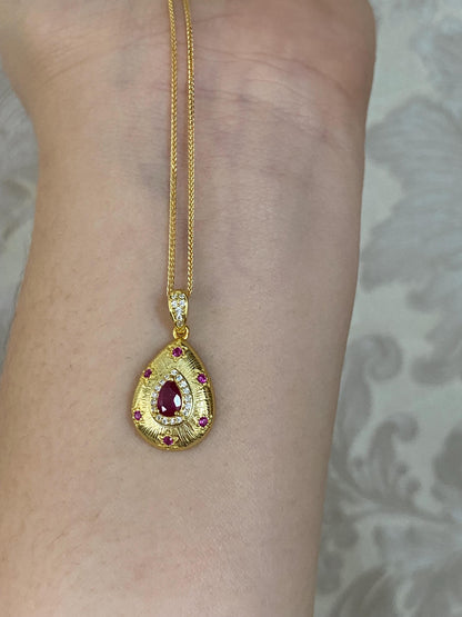 Vintage Ruby Teardrop Pendant Necklace