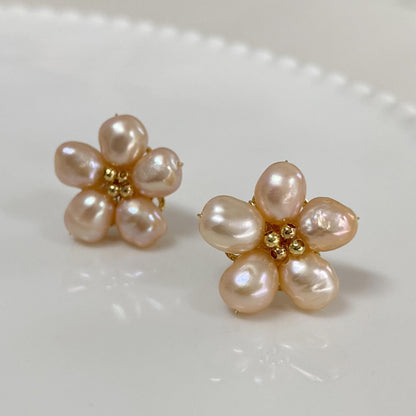Spring Flower Pearl Stud Earrings