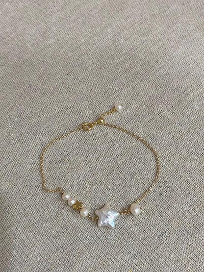 Star Pearl Gold Chain Bracelet