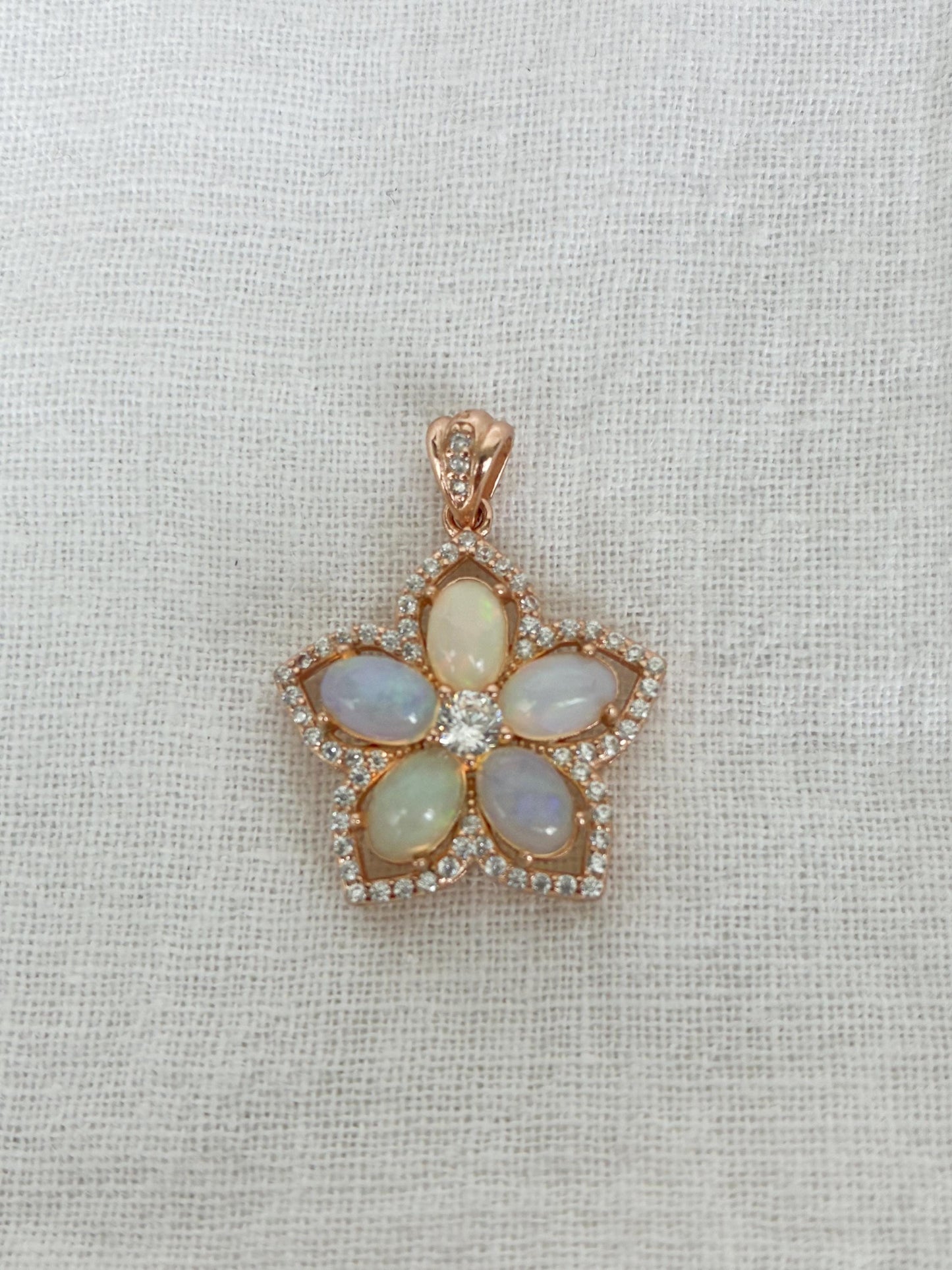 Opal Flower Pendant Necklace