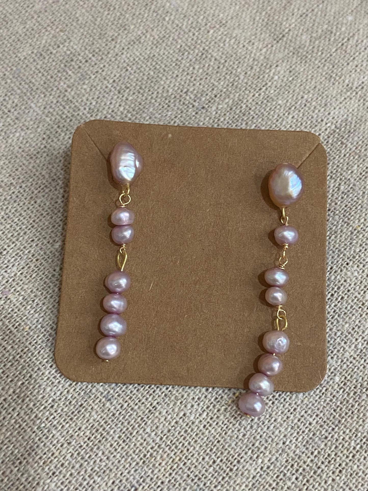 Baroque Lavender Pearl Drop Earrings, Long Dangle Real Pearl Earrings, Gold Filled Elegant Jewelry Gift for Her