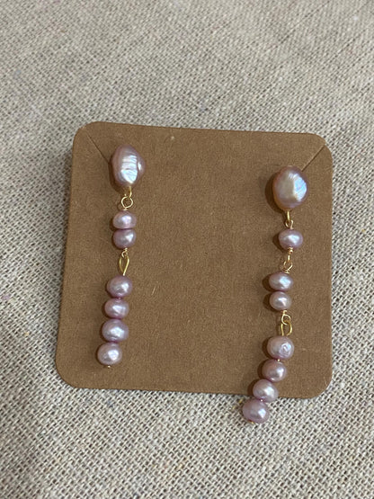 Baroque Lavender Pearl Drop Earrings, Long Dangle Real Pearl Earrings, Gold Filled Elegant Jewelry Gift for Her
