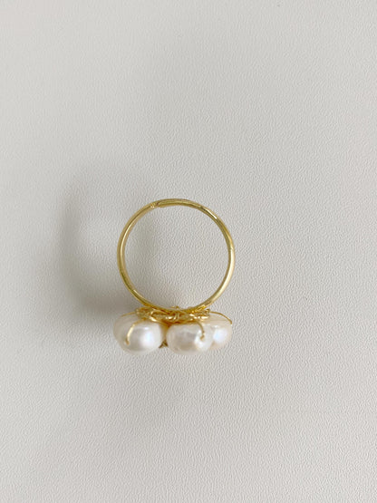 Baroque Pearl Spring Flower Adjustable Ring