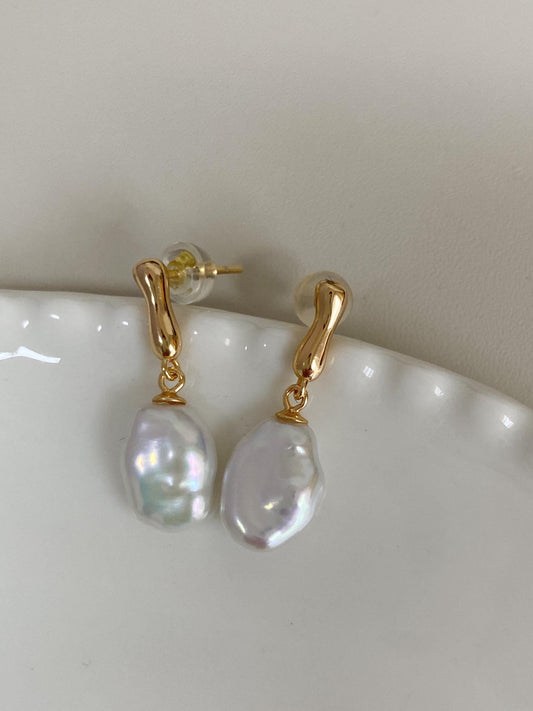 Baroque Pearl Gold Stud Earrings