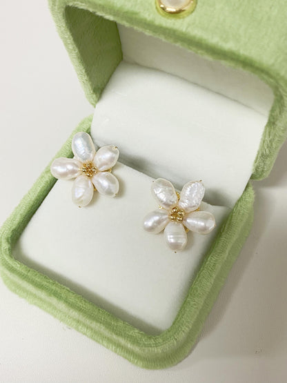 Spring Flower Freshwater Pearl Stud Earrings