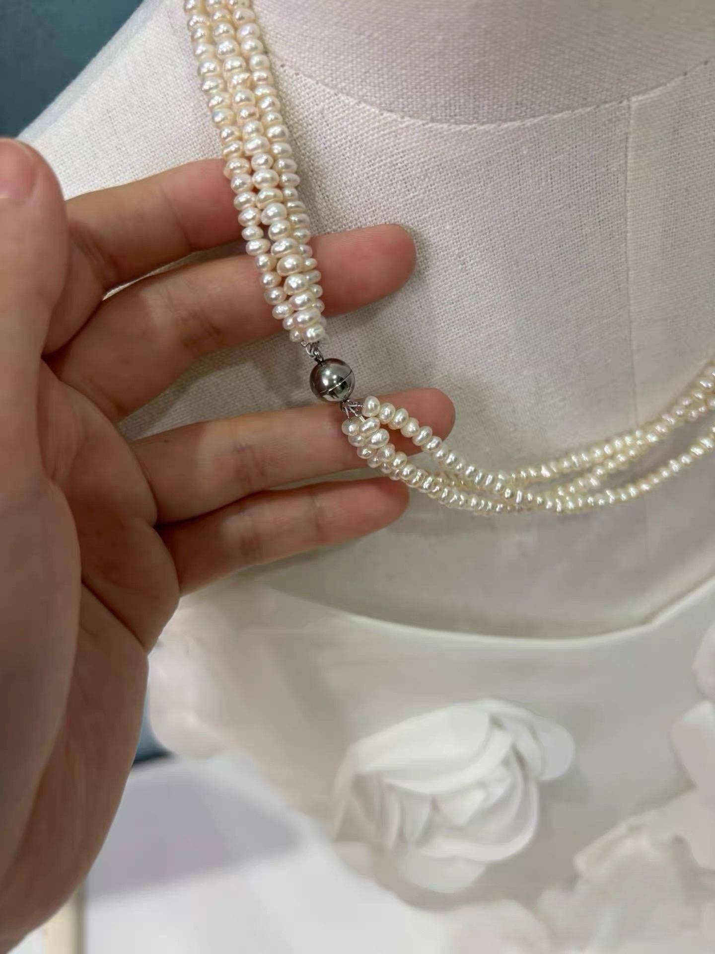Triple Strand Baroque Pearl Statement Necklace