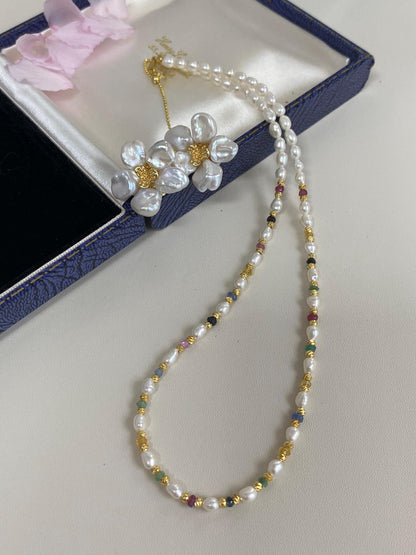 Pearl & Sapphire Beaded Choker