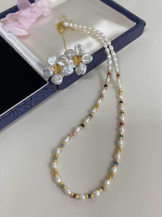Pearl & Sapphire Beaded Choker