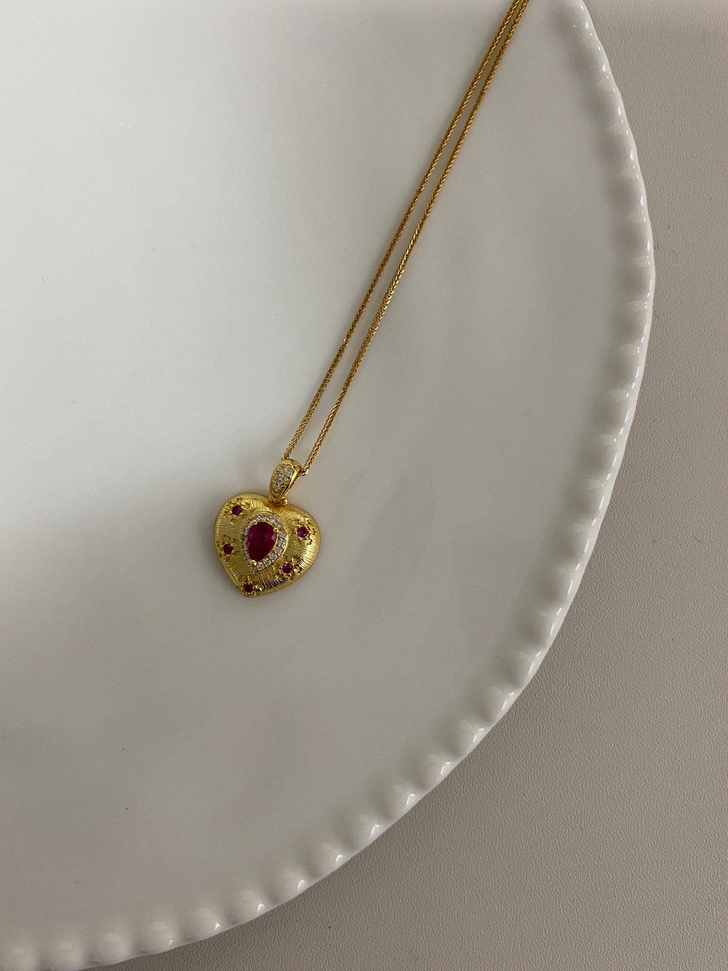 Ruby Heart Pendant Necklace - Gold Plated or Sterling Silver