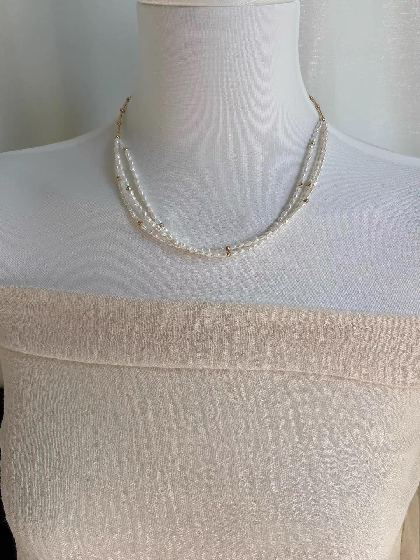 Triple-Strand Rice Pearl Necklace
