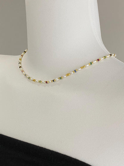 Pearl & Sapphire Beaded Choker