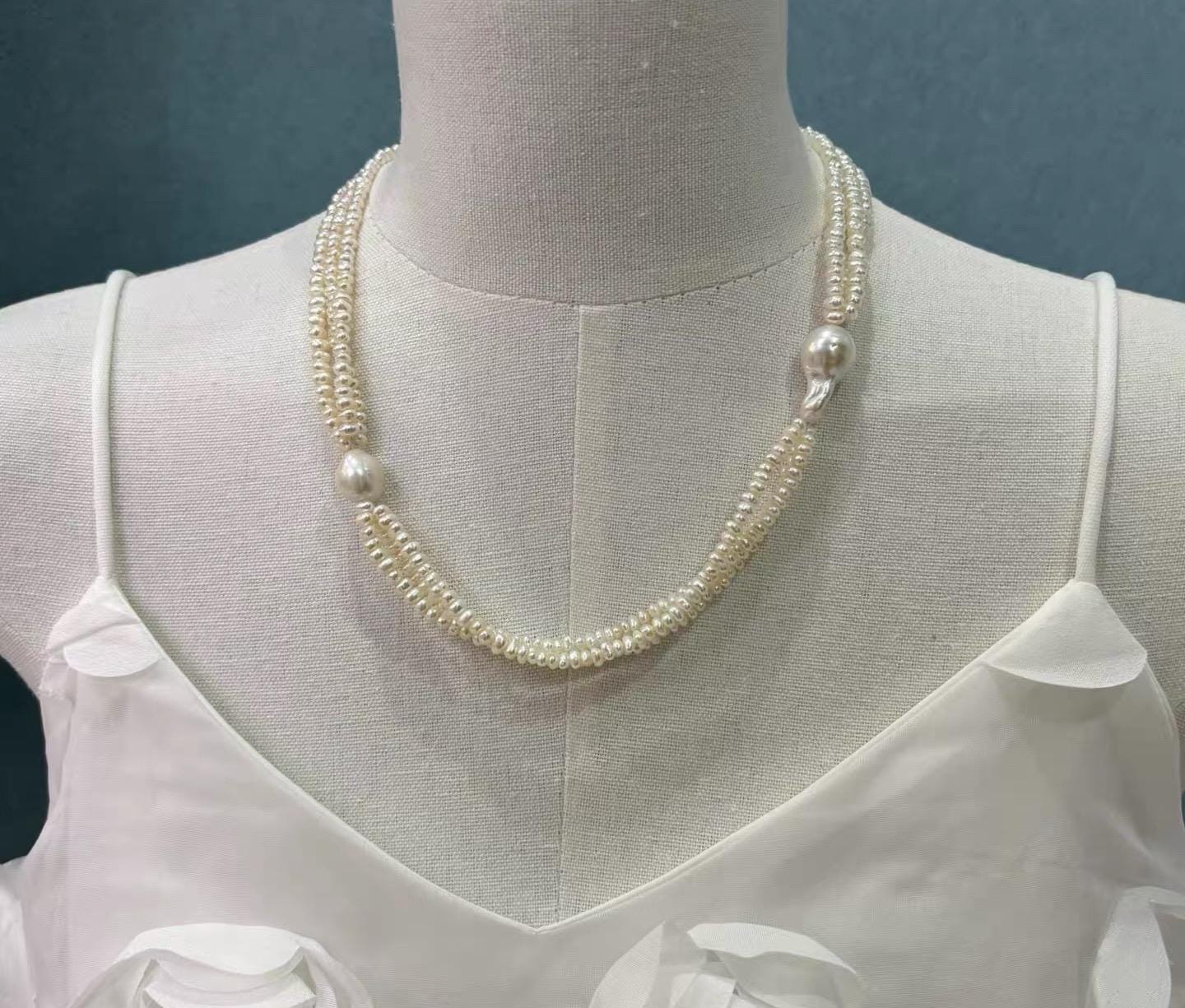 Triple Strand Baroque Pearl Statement Necklace