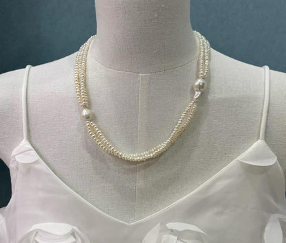 Triple Strand Baroque Pearl Statement Necklace