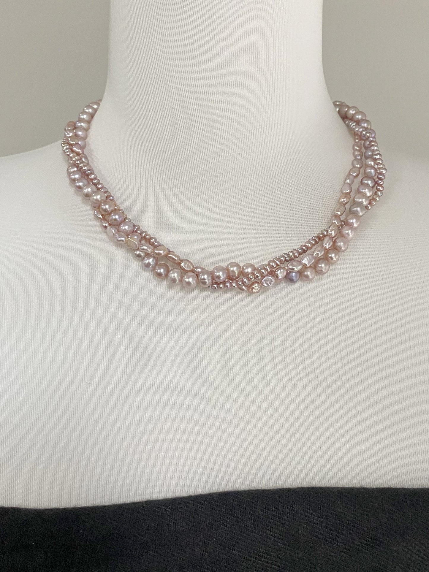 Natural Lavender Pearl Twisted Multi-Strand Necklace