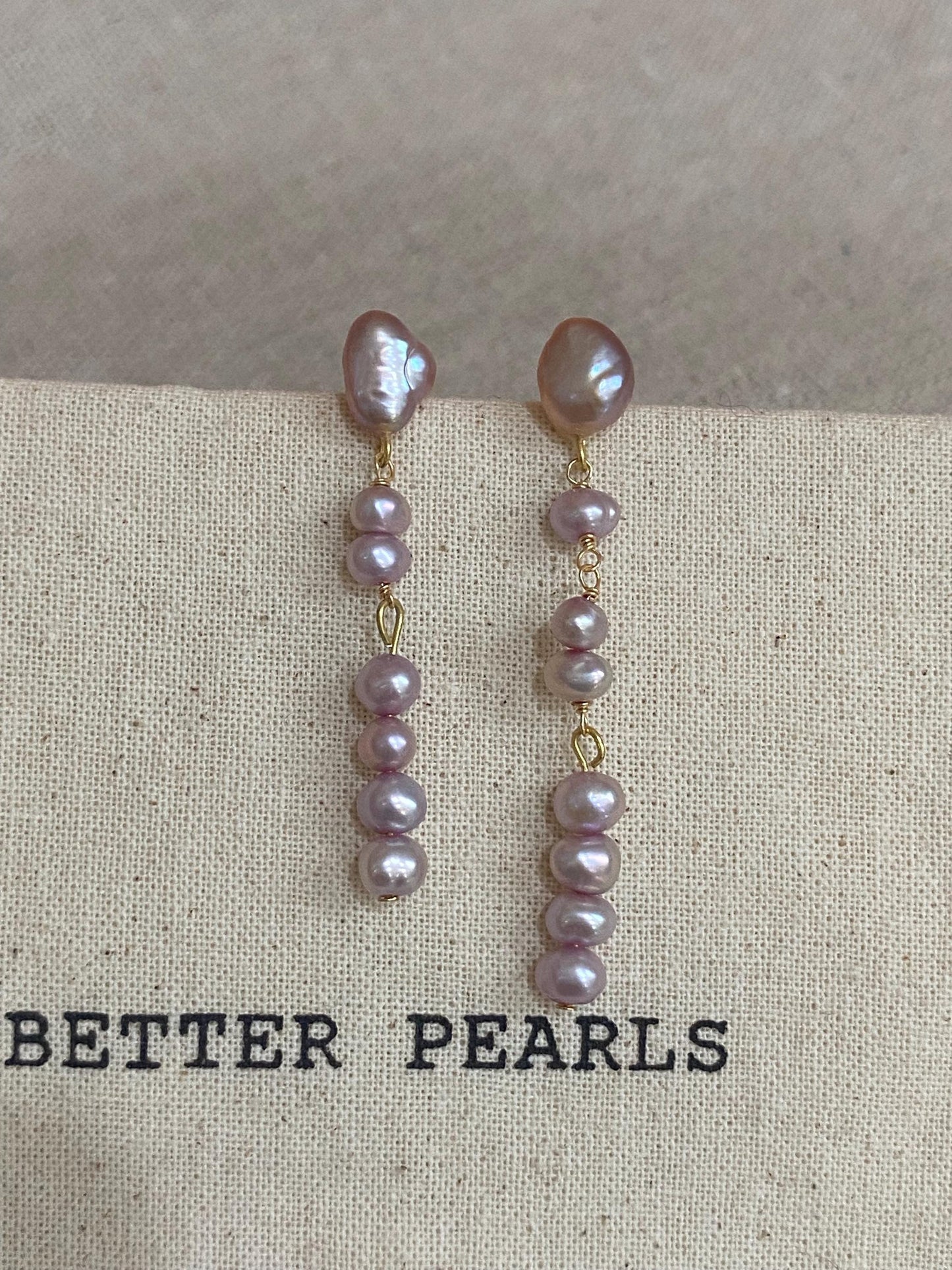 Baroque Lavender Pearl Drop Earrings, Long Dangle Real Pearl Earrings, Gold Filled Elegant Jewelry Gift for Her