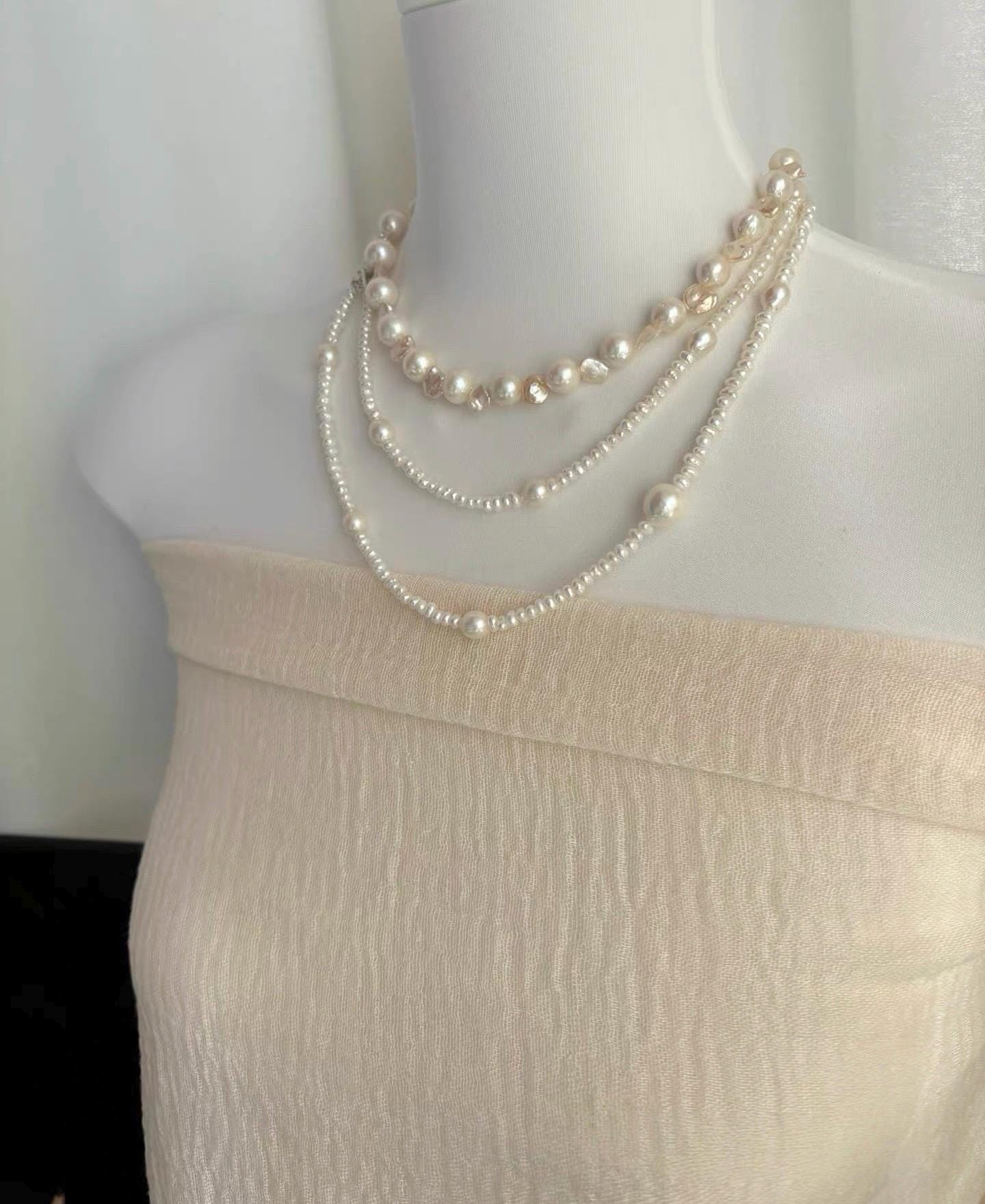 Baroque & Rice Pearl Rope Necklace 95cm