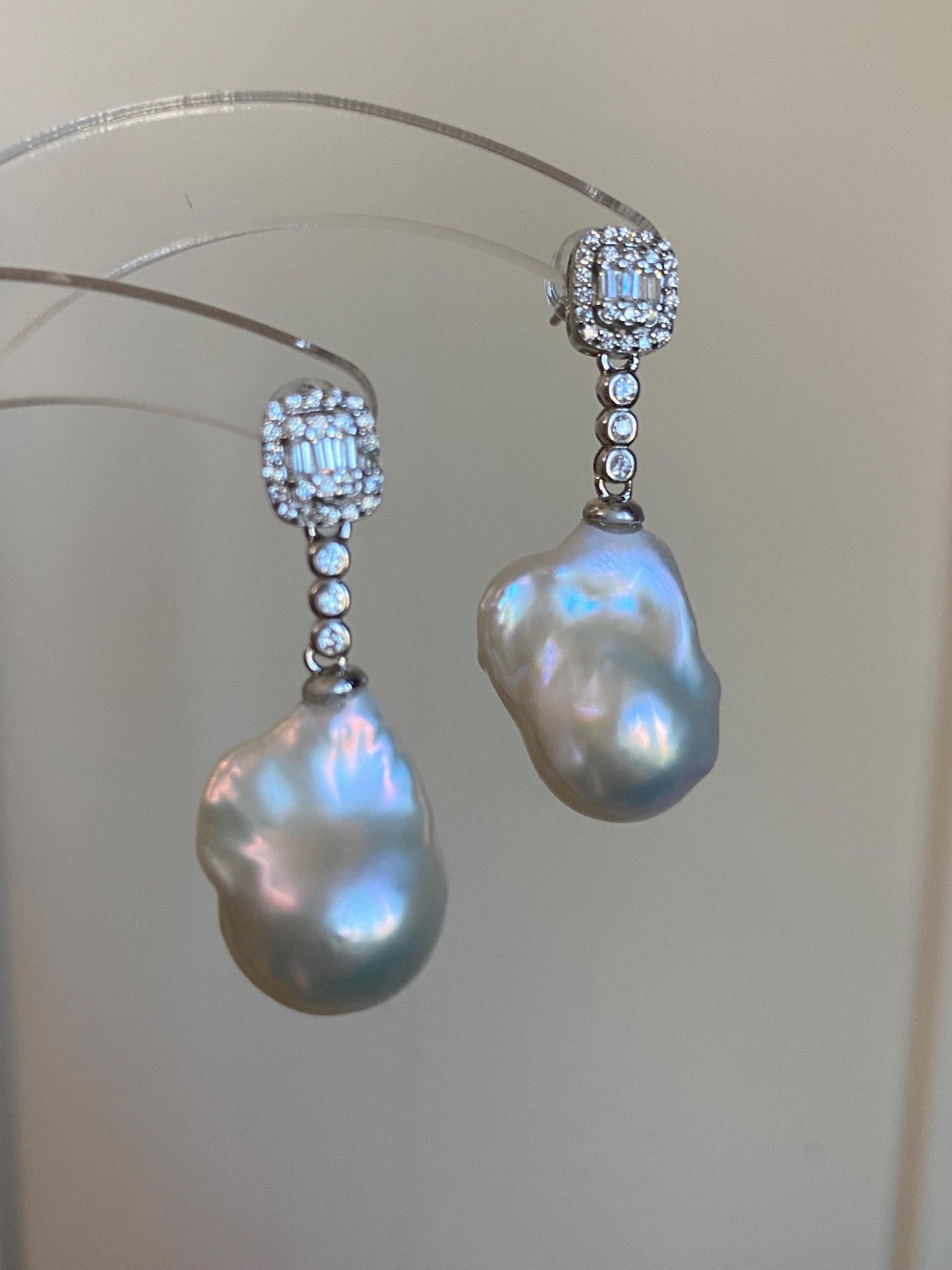 Baroque Pearl Drop Earrings – Sterling Silver and Cubic Zirconia Statement Earrings, Gift for Her