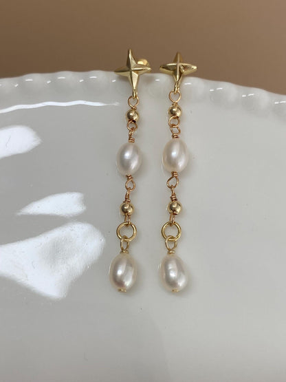Gold Star Pearl Drop Earrings
