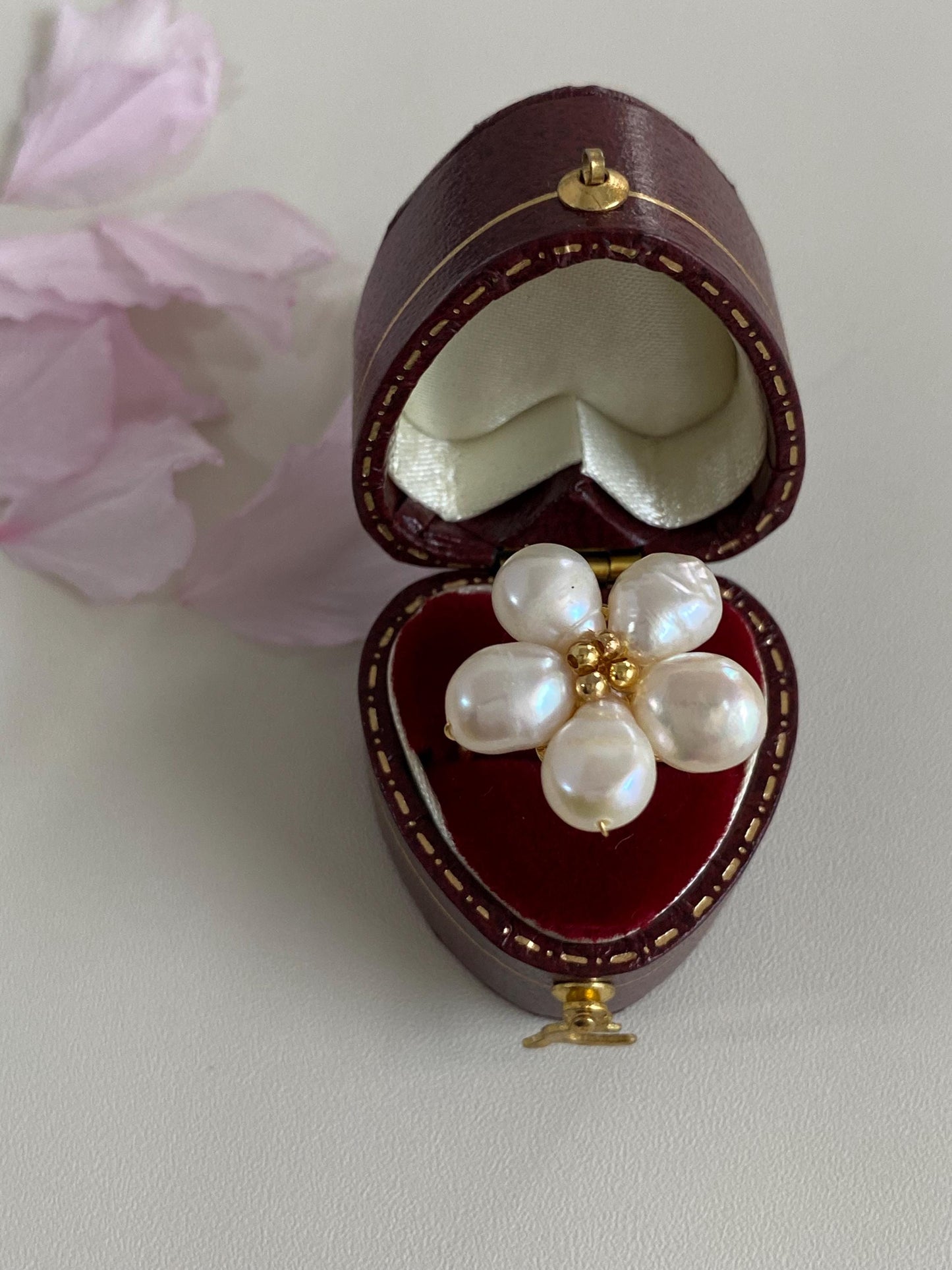 Baroque Pearl Spring Flower Adjustable Ring